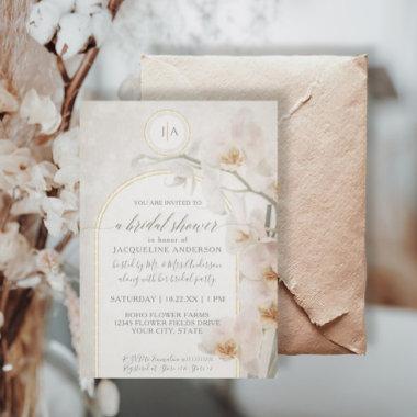 Elegant Orchid Gold Arch Monogram Bridal Shower Invitations