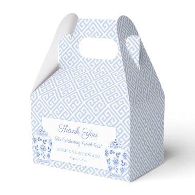 Elegant Pale Blue And White Greek Key Wedding Favor Boxes