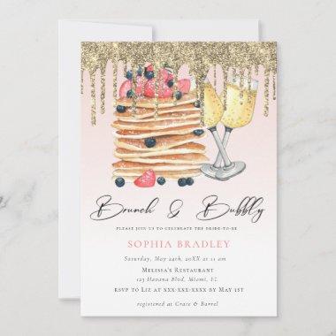 Elegant Pancakes Pink Bridal Brunch Invitations
