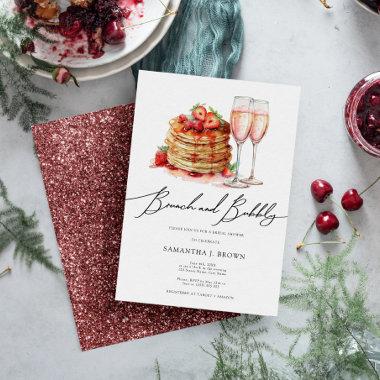 Elegant Pancakes Pink Glitter Bridal Brunch Invitations