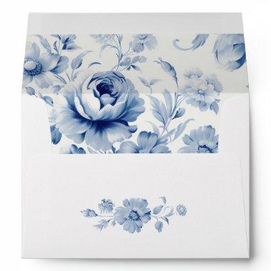 Elegant Pastel Blue Watercolor Roses Envelope