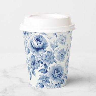 Elegant Pastel Blue Watercolor Roses Paper Cups