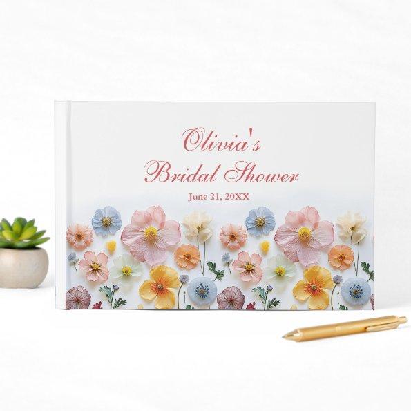 Elegant Pastel Pink Boho Wildflower  Guest Book
