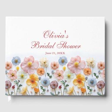 Elegant Pastel Pink Boho Wildflower  Guest Book