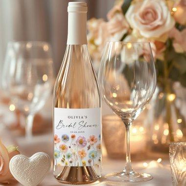 Elegant Pastel Pink Boho Wildflower  Sparkling Wine Label