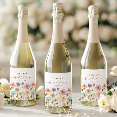 Elegant Pastel Pink Boho Wildflower  Wine Label