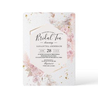 Elegant Pastel Pink Floral Frame Fancy Invitations