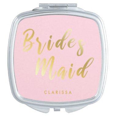 Elegant pastel pink & gold bridesmaid compact mirror