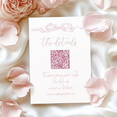 Elegant Pastel Pink Hand Drawn Bow QR Code Details Enclosure