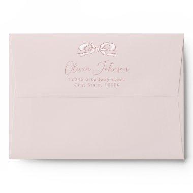Elegant Pastel Pink Hand Drawn Bow Return Address Envelope
