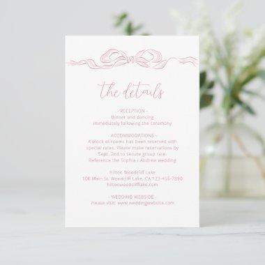 Elegant Pastel Pink Hand Drawn Bow Wedding Details Enclosure Invitations