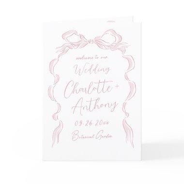 Elegant Pastel Pink Hand Drawn Bow Wedding Program