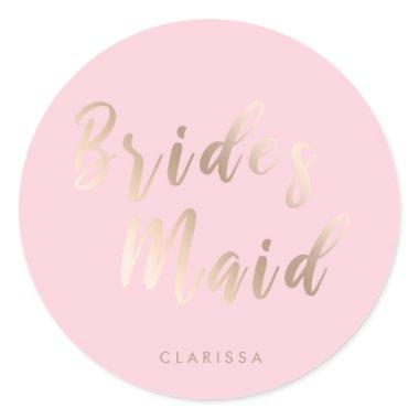 Elegant pastel pink & rose gold bridesmaid classic round sticker