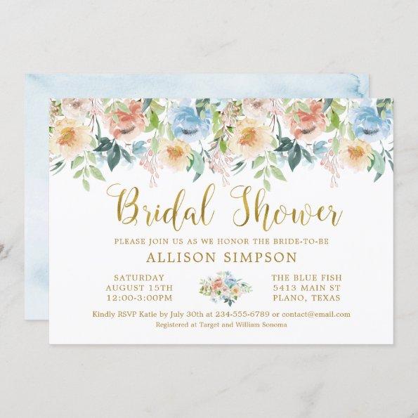 Elegant Pastel Watercolor Floral Bridal Shower Invitations