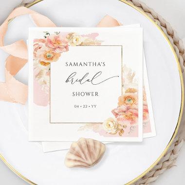 Elegant Peach and Blush Pink Floral Bridal Shower Napkins