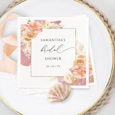 Elegant Peach and Burgundy Floral Bridal Shower Napkins