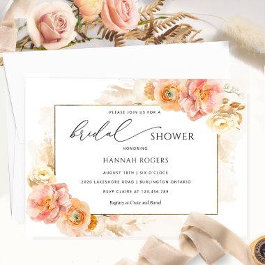 Elegant Peach and Cream Floral Bridal Shower Invitations