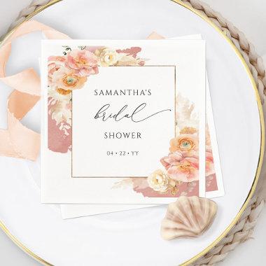 Elegant Peach and Rust Floral Bridal Shower Napkins