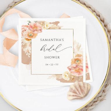 Elegant Peach and Terracotta Floral Bridal Shower Napkins