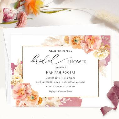 Elegant Peach, Blush and Burgundy Bridal Shower Invitations