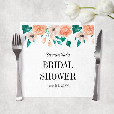 Elegant Peach Bridal Shower Personalized Floral Napkins