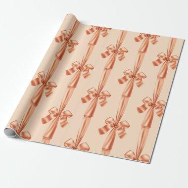 Elegant Peach Faux Satin Ribbon Bow Wrapping Paper