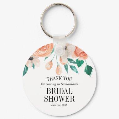 Elegant Peach Floral Bridal Shower Custom Favor Keychain