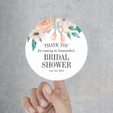 Elegant Peach Floral  Personalized Classic Round Sticker