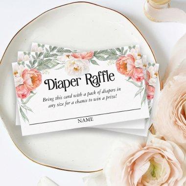 Elegant Peach Floral Diaper Raffle Script Text Enclosure