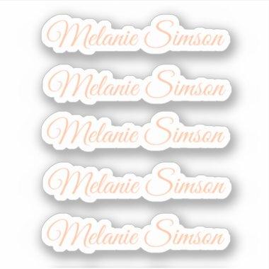 Elegant peach fuzz script personalized name sticker
