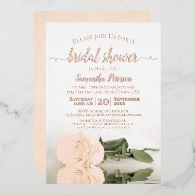 Elegant Peach Rose with Rose Gold  Foil
