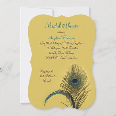 Elegant Peacock Bridal Shower (yellow) Invitations
