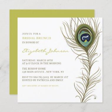 Elegant Peacock Feather Vintage Bridal Brunch Invitations