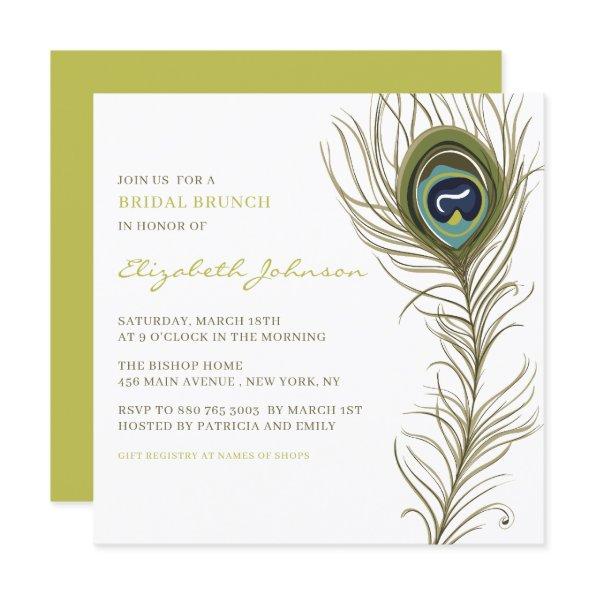 Elegant Peacock Feather Vintage Bridal Brunch Invitations