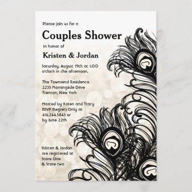 Elegant Peacock Feathers Bokeh Couples Shower Invitations