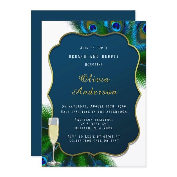 Elegant Peacock Feathers Gold Brunch & Bubbly