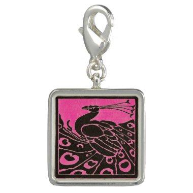 ELEGANT PEACOCK IN BLACK PINK FUCHSIA CHARM