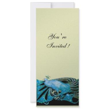 ELEGANT PEACOCK IN BLUE ,BLACK. SILVER METALLIC Invitations