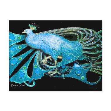 ELEGANT PEACOCK IN BLUE BLACK TEAL POST