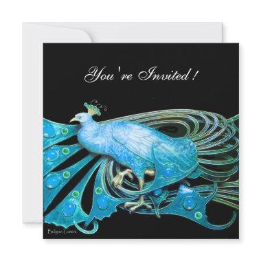 ELEGANT PEACOCK IN BLUE BLACK TEAL WEDDING PARTY Invitations