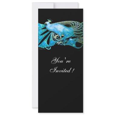 ELEGANT PEACOCK IN BLUE BLACK TEAL WEDDING PARTY Invitations