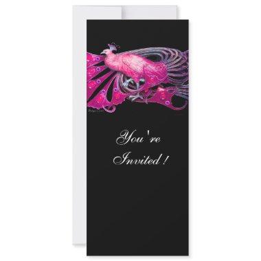 ELEGANT PEACOCK IN FUCHSIA ,PINK AND BLACK Invitations