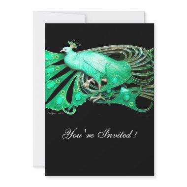 ELEGANT PEACOCK IN GREEN AND BLACK Invitations