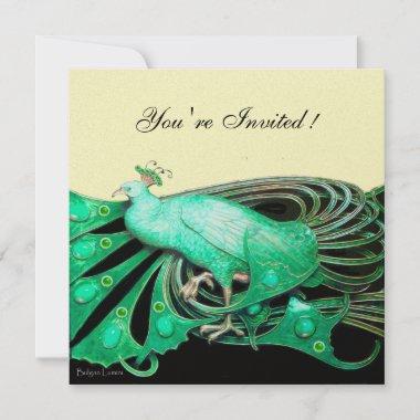 ELEGANT PEACOCK IN GREEN ,BLACK AND GOLD Invitations