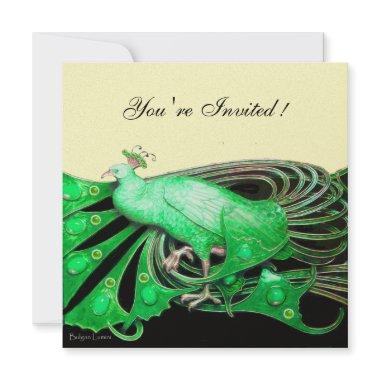 ELEGANT PEACOCK IN GREEN ,BLACK AND GOLD Invitations