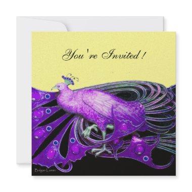 ELEGANT PEACOCK IN PURPLE BLACK AND GOLD YELLOW Invitations