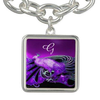 ELEGANT PEACOCK IN PURPLE,BLACK MONOGRAM GEM BRACELET