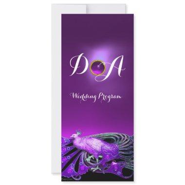 ELEGANT PEACOCK IN PURPLE,BLACK WEDDING MONOGRAM Invitations