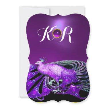 ELEGANT PEACOCK IN PURPLE,BLACK WEDDING MONOGRAM