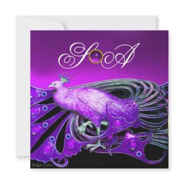 ELEGANT PEACOCK IN PURPLE,BLACK WEDDING MONOGRAM Invitations